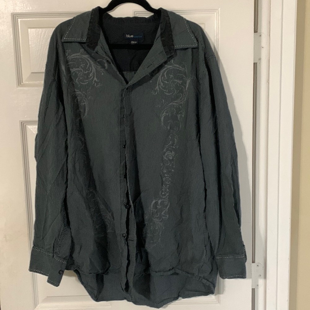 Blue by Pronto-Uomo 2XLT Long Sleeve Black with Pattern Button Up